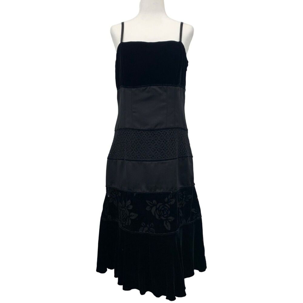 Vintage Size 10‎ Black Midi Cocktail Dress Whimsigoth Velvet Burnout Silk Dark